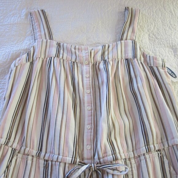 Old Navy Jumpsuit L Tall Striped Draw String Waist Linen Blend - Picture 3 of 8
